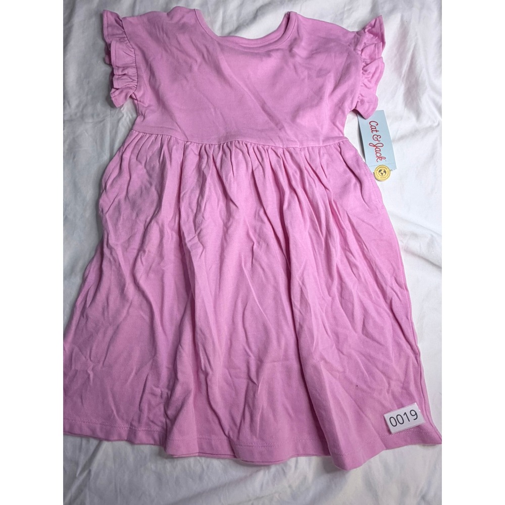 Cat & Jack Girls Pink Ruffle Short Sleeve Knit Dress 5T NWT